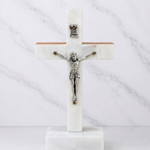 CRUZ DE TIERRA SANTA CON CRUCIFIJO DE MADRE PERLA Y MADERA DE OLIVO